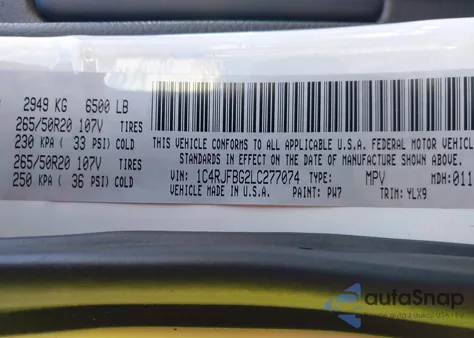 2020 Jeep Grand Cherokee Limited X 4X4 from USA, damaged, VIN 1C4RJFBG2LC277074